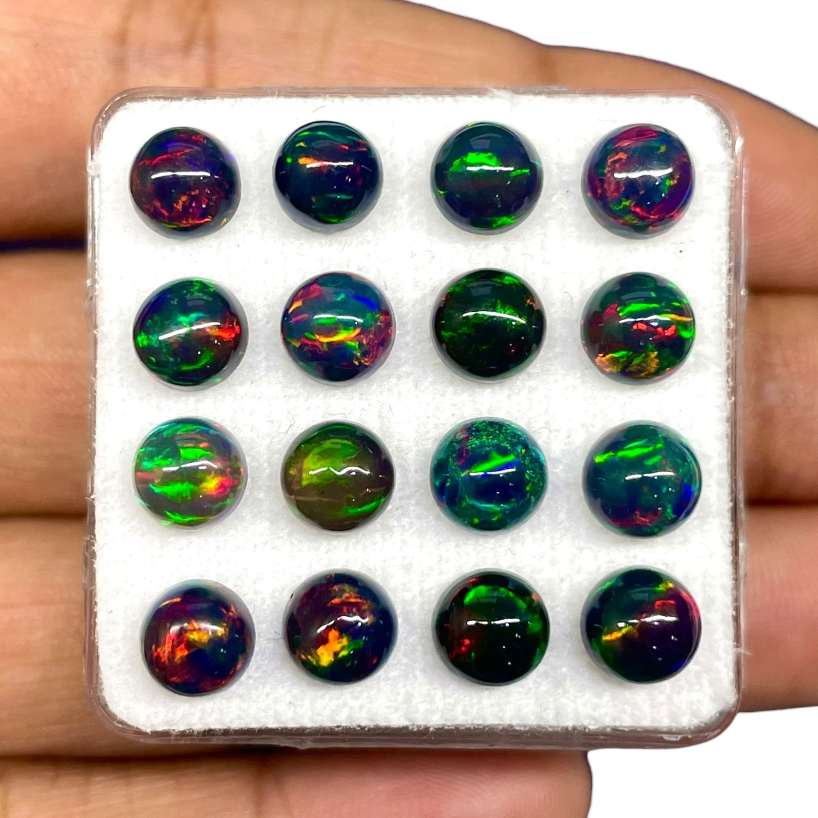 12 Pcs Natural Ethiopian Black Opal 6mm Round Flashy Loose Cabochon Gemstones