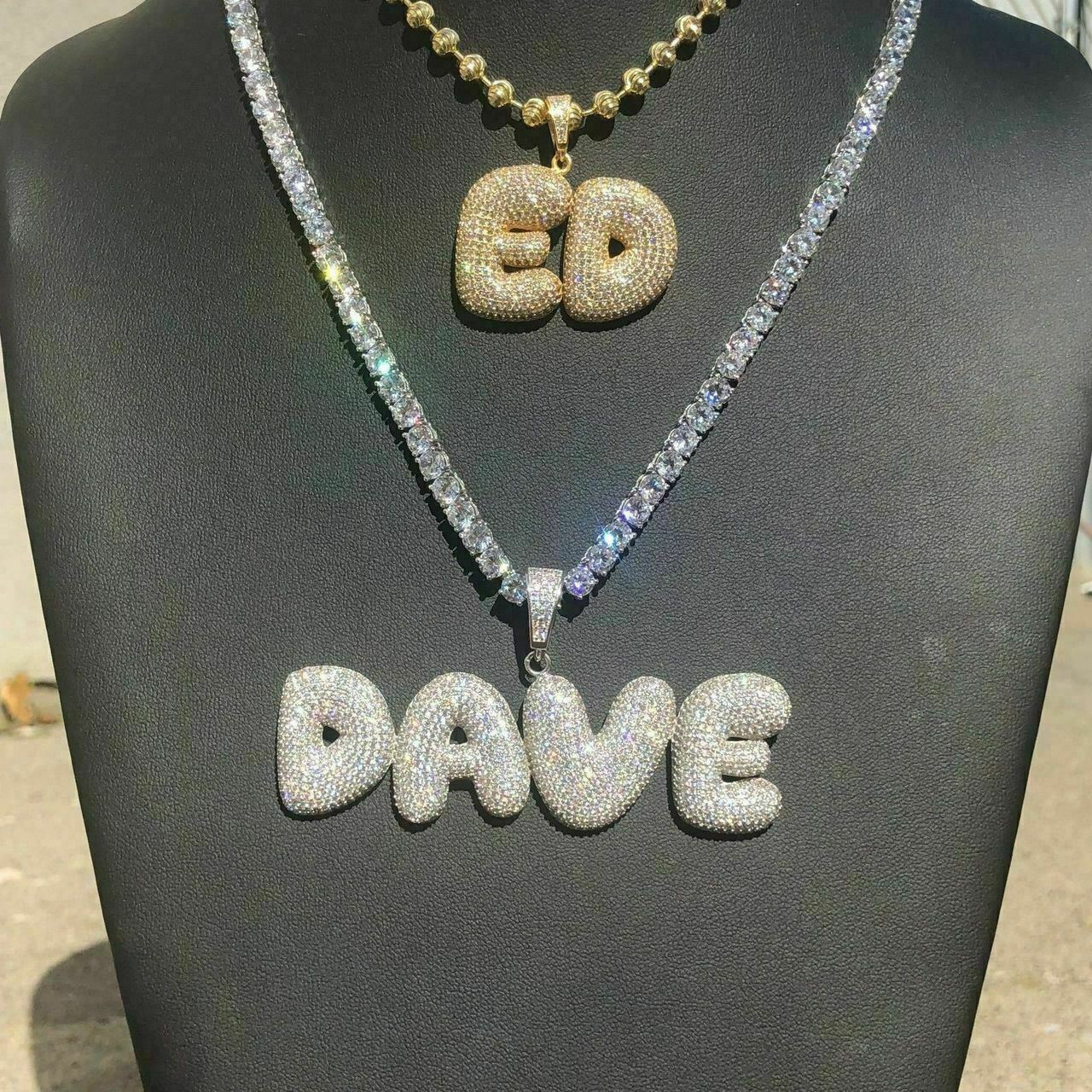 SOLID 925 SILVER Custom Bubble Letter Name Pendant CZ Real ICY Rapper Piece