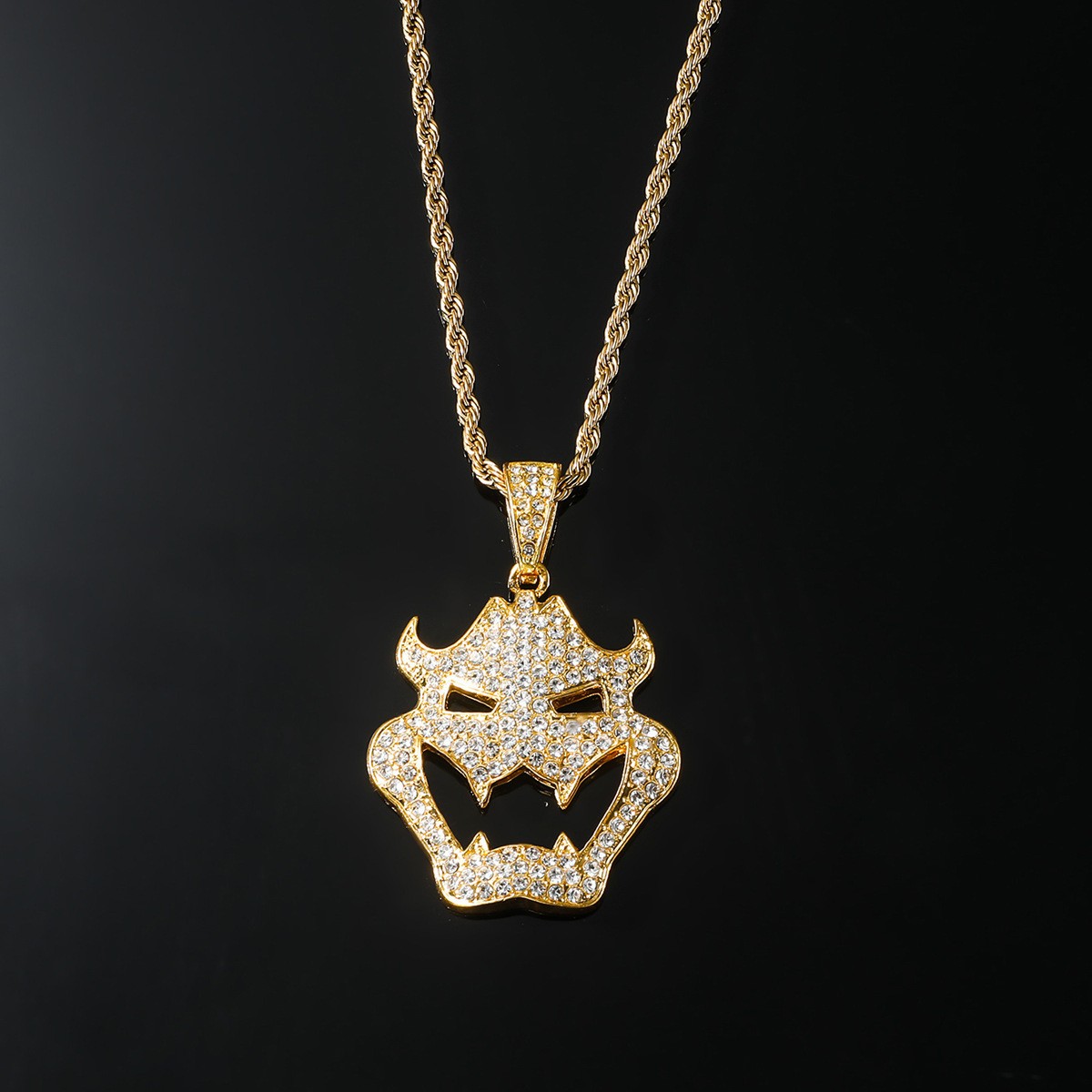 Hip Hop Iced Devil Face Cubic Zirconia Pendant With Free Necklace