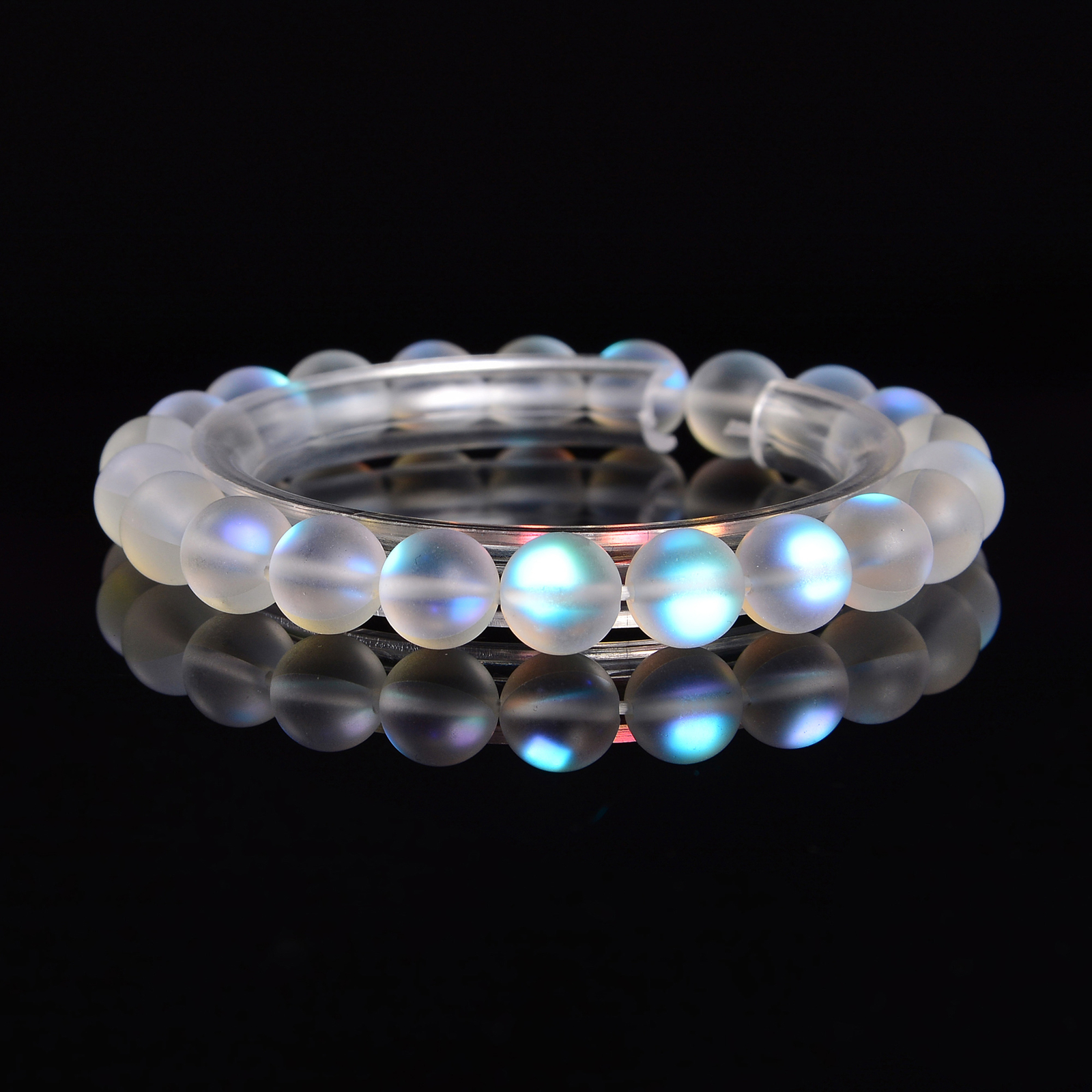 Clear Mystic Aura Crystal Glass Matte Bracelet Round Size 8mm 10mm 7.5″ Length