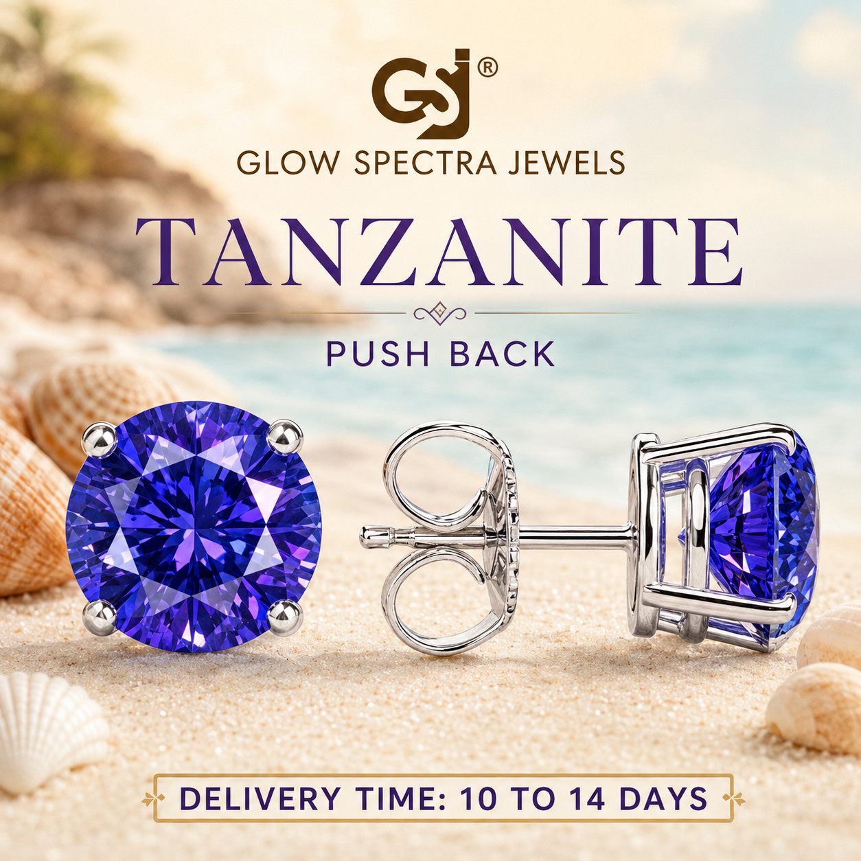 2.00CT Solitaire Tanzanite Stud Erring 925 Silver 14k White Gold Plated