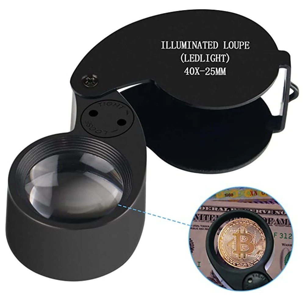 40X Magnifying Glass Jewelers Loupe Pocket Folding Magnifier With Light