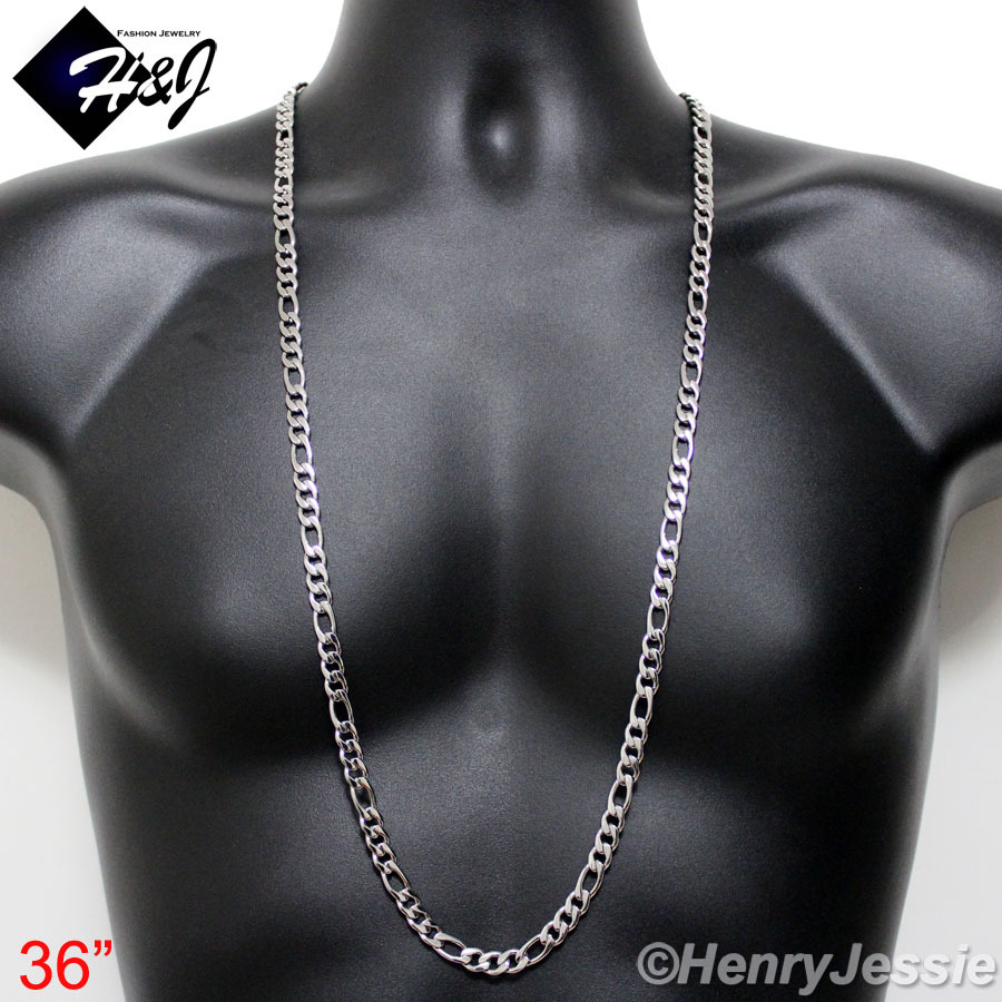 18-40″MEN’s Stainless Steel 7mm Silver Figaro Link Chain Necklace