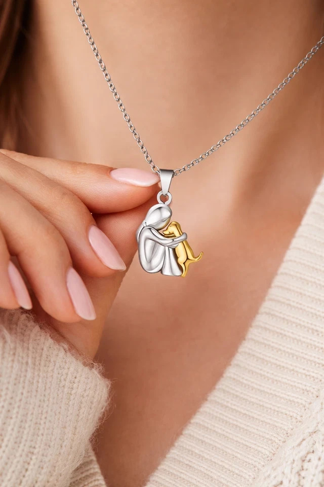 Hug Pendant Necklace Pet Dog Lover Family Fashion Girl Golden Silvery FRIENDSHIP