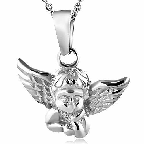 Stainless Steel Silver-Tone Angel Pendant Necklace