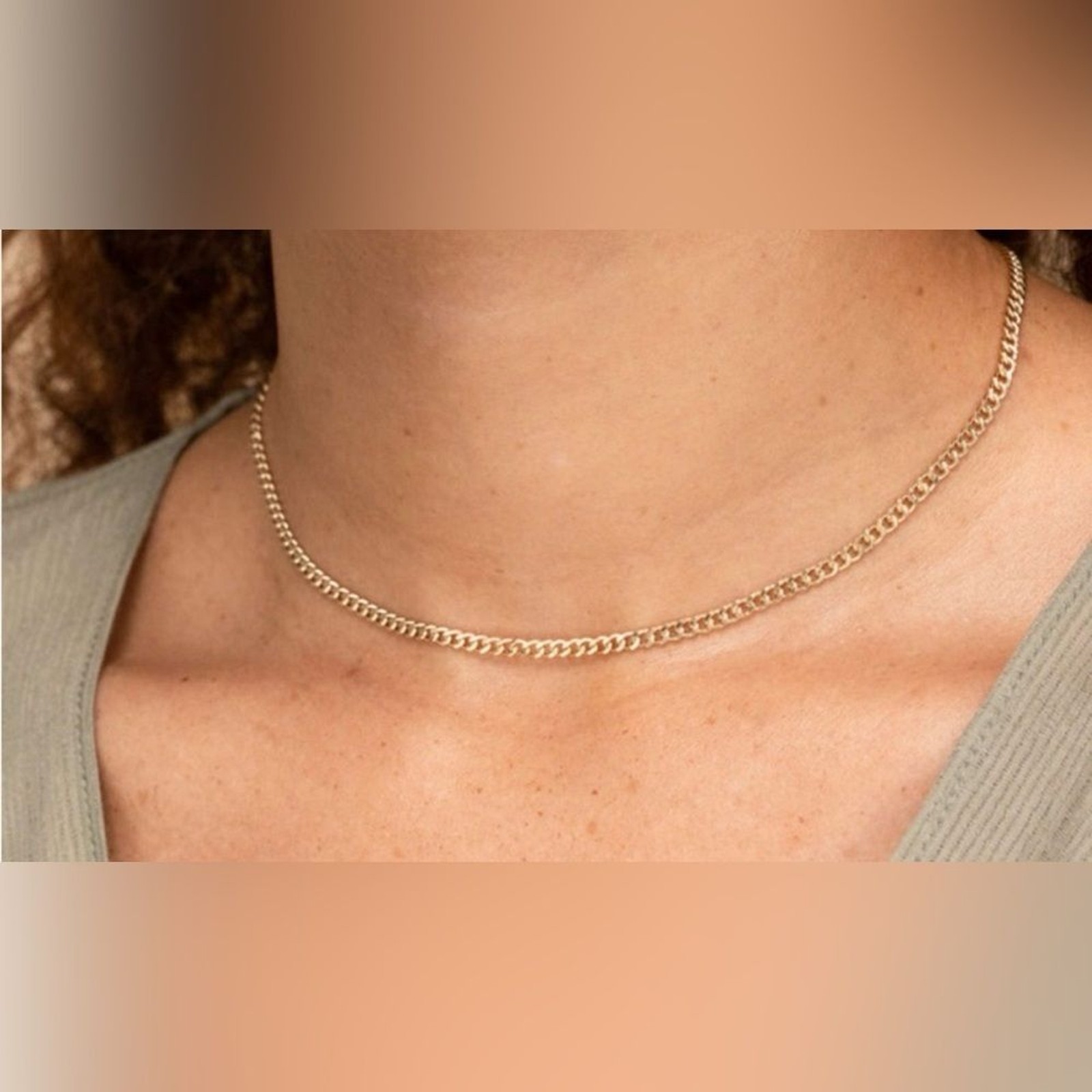 14” Gold Curb Chain Necklace Choker .925 Sterling Silver F.N.A. Italy