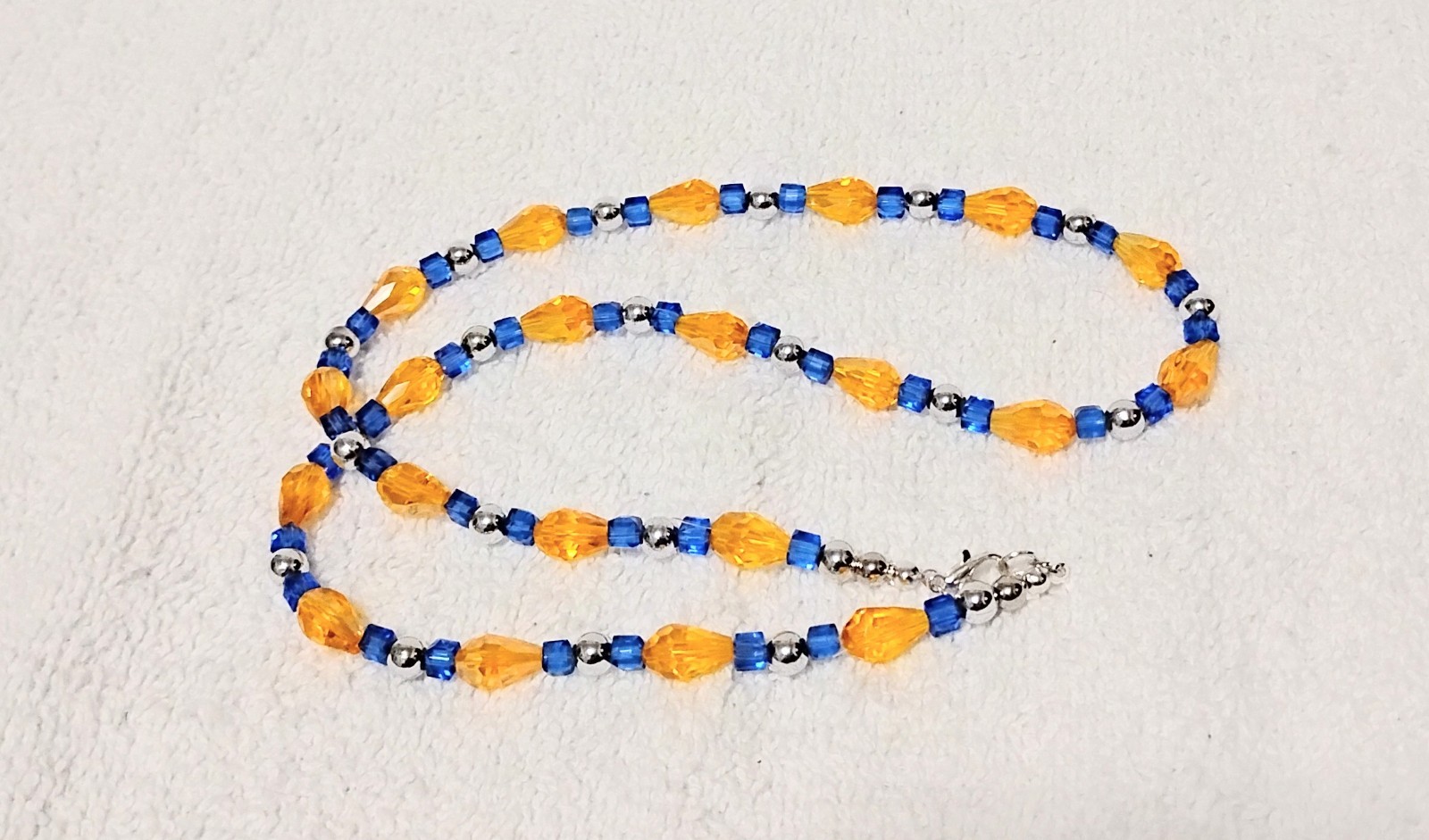 Handcrafted Jewelry 22″ Citrine Yellow/Orange Teardrop & Blue Glass Necklace