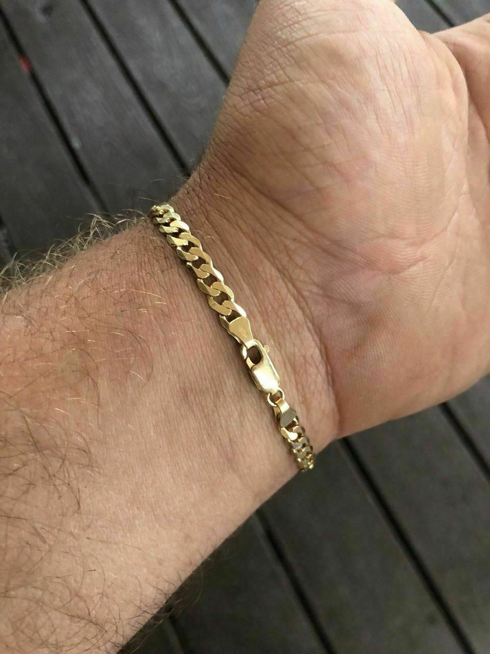 Men’s Miami Cuban Link Bracelet 14k Gold Plated Real Solid 925 Silver 5mm Italy