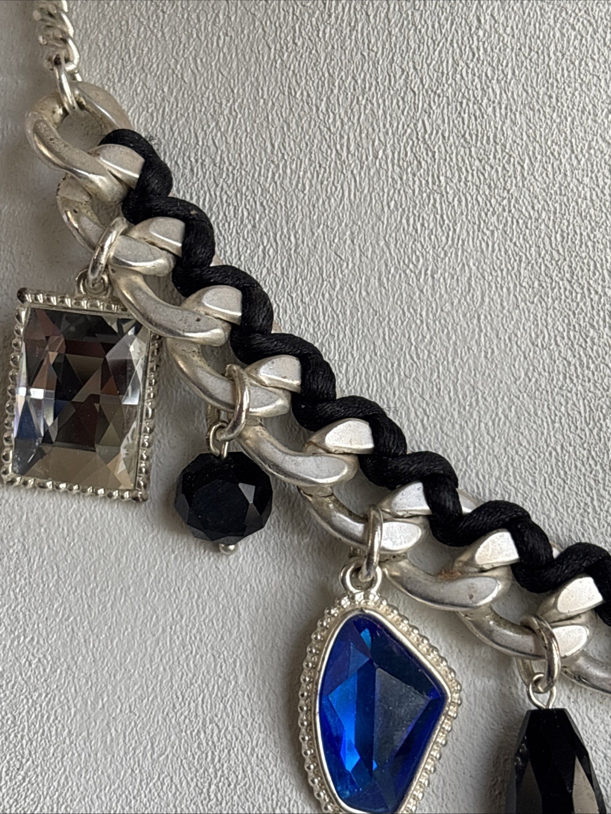 Park Lane Fascinated Necklace Satin Brushed Silver Tone Blue Black & Bns Earring