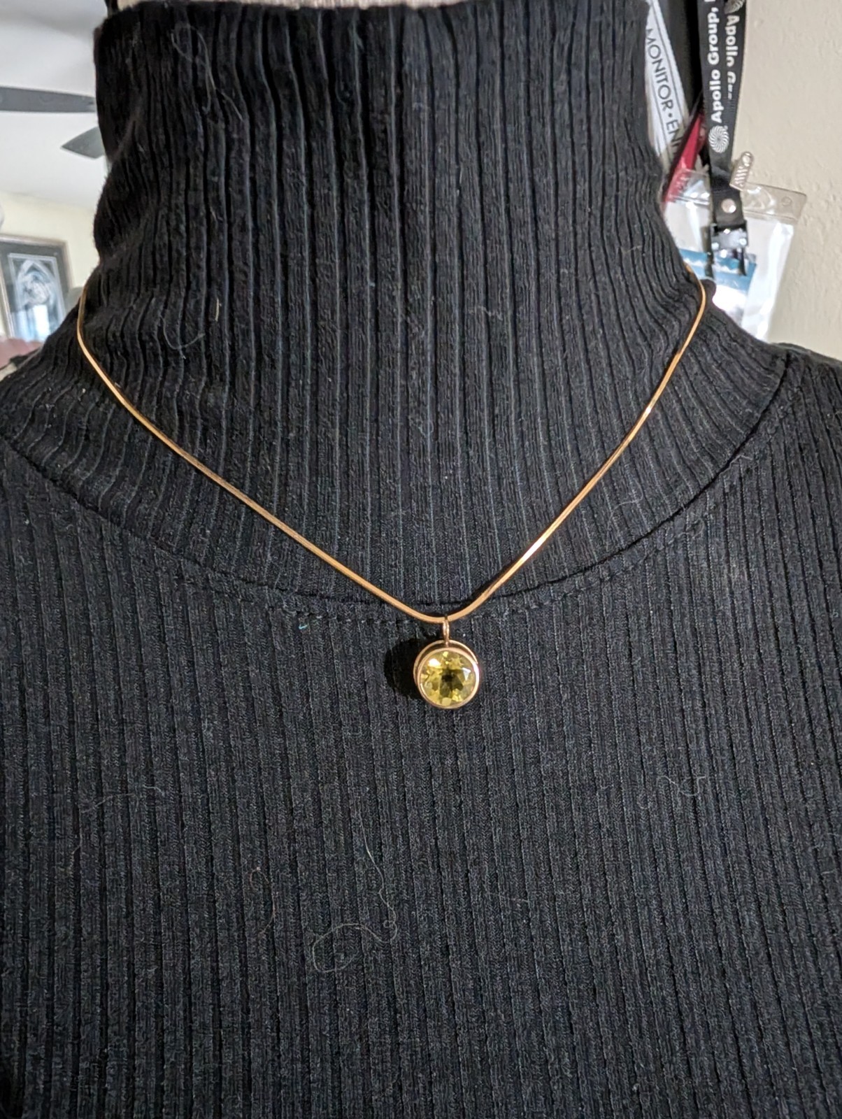 14k Round Peridot Stone Bezel Set Pendant (Chain Not Included)