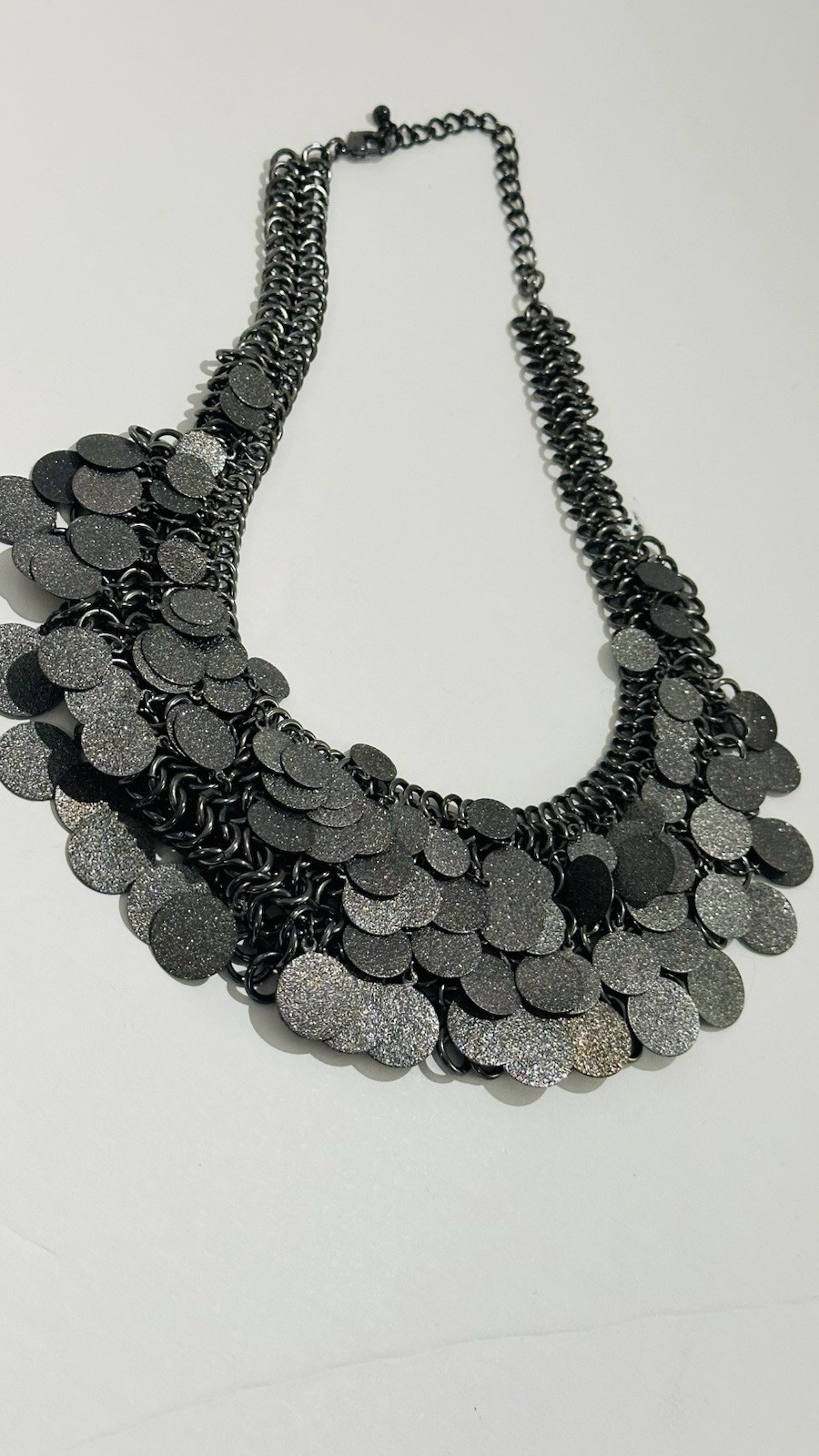 Vintage 1980”s metallic choker necklace silver glitter discs & adjustable chains