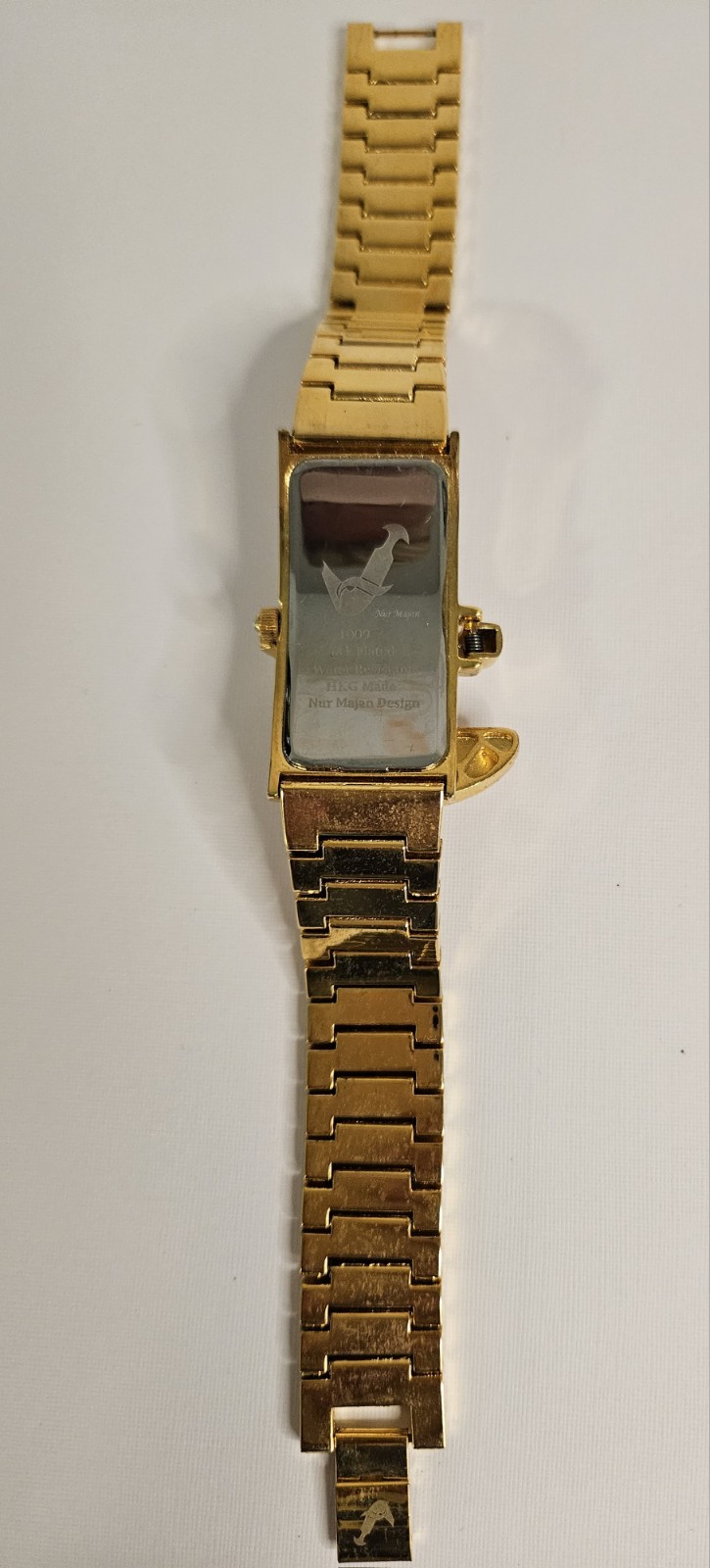 Nur Majan Women’s Analog Quartz Watch Rectangle Gold Dial Gold Metal Bracelet