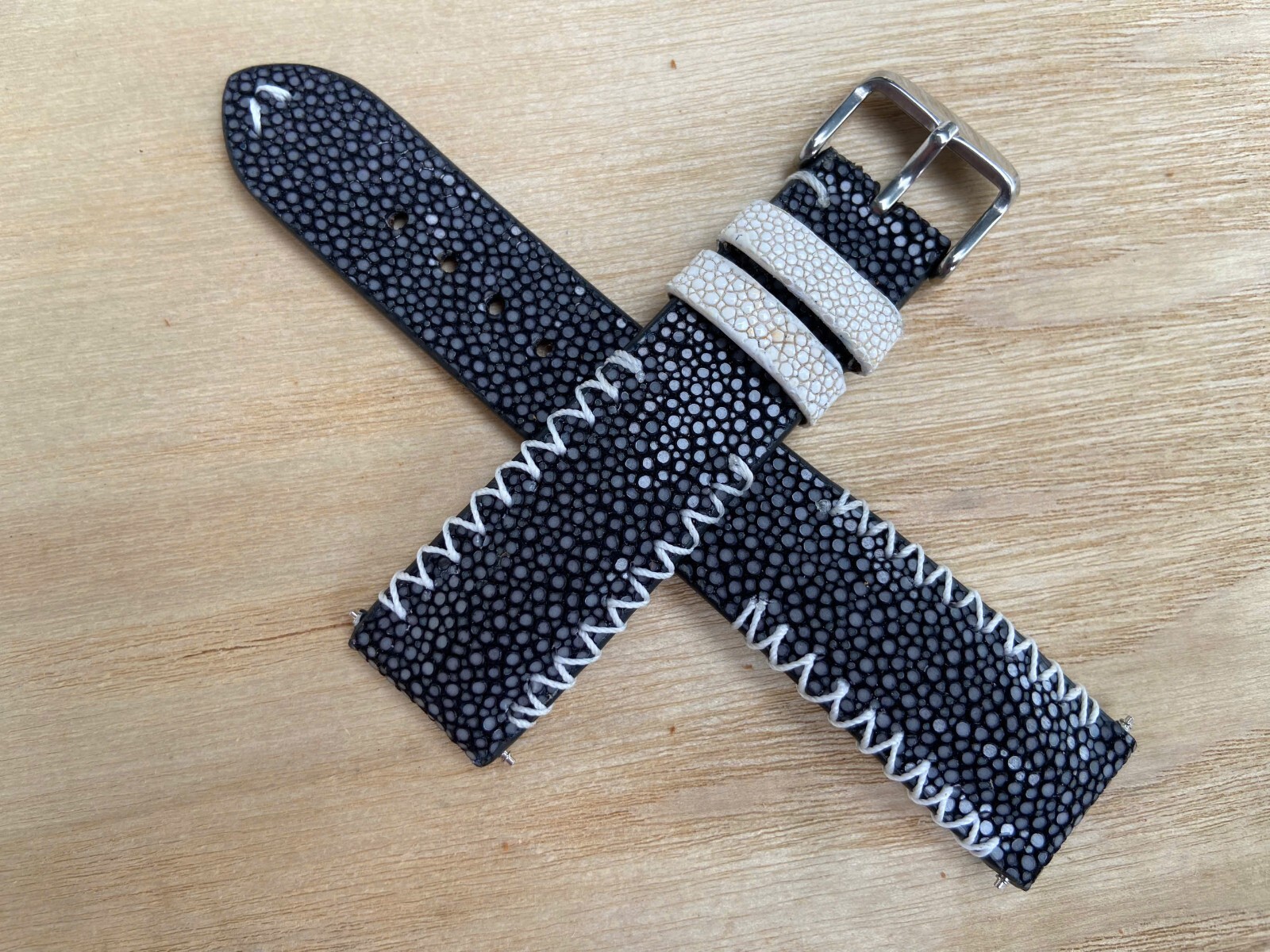 Black Stingray Leather Watch Strap Band, Size 16mm 18mm 19mm 20mm 22mm 24mm 26mm