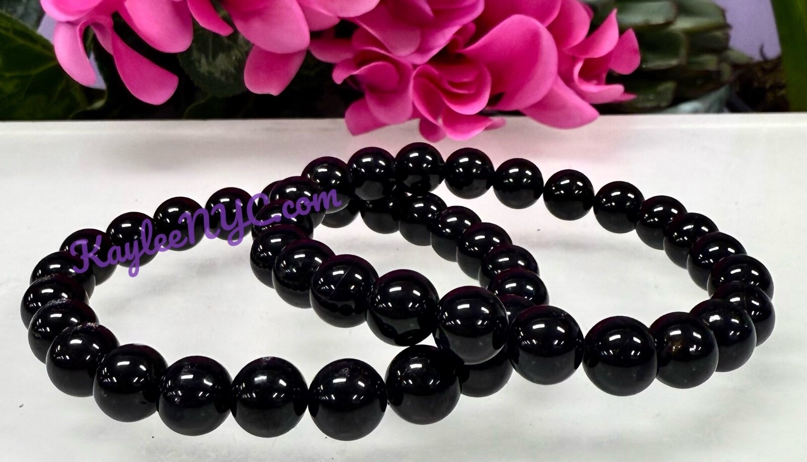 Wholesale Lot 6 Pcs Black Tourmaline 8mm 7.5” Crystal Healing Stretch Bracelet