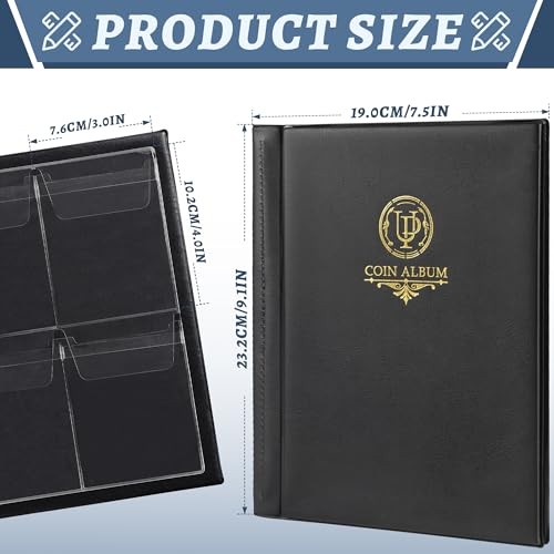 Coin Slab Book – 16 Pockets Cover Album Coin Black 7.5× 9.1in[16 Pockets]