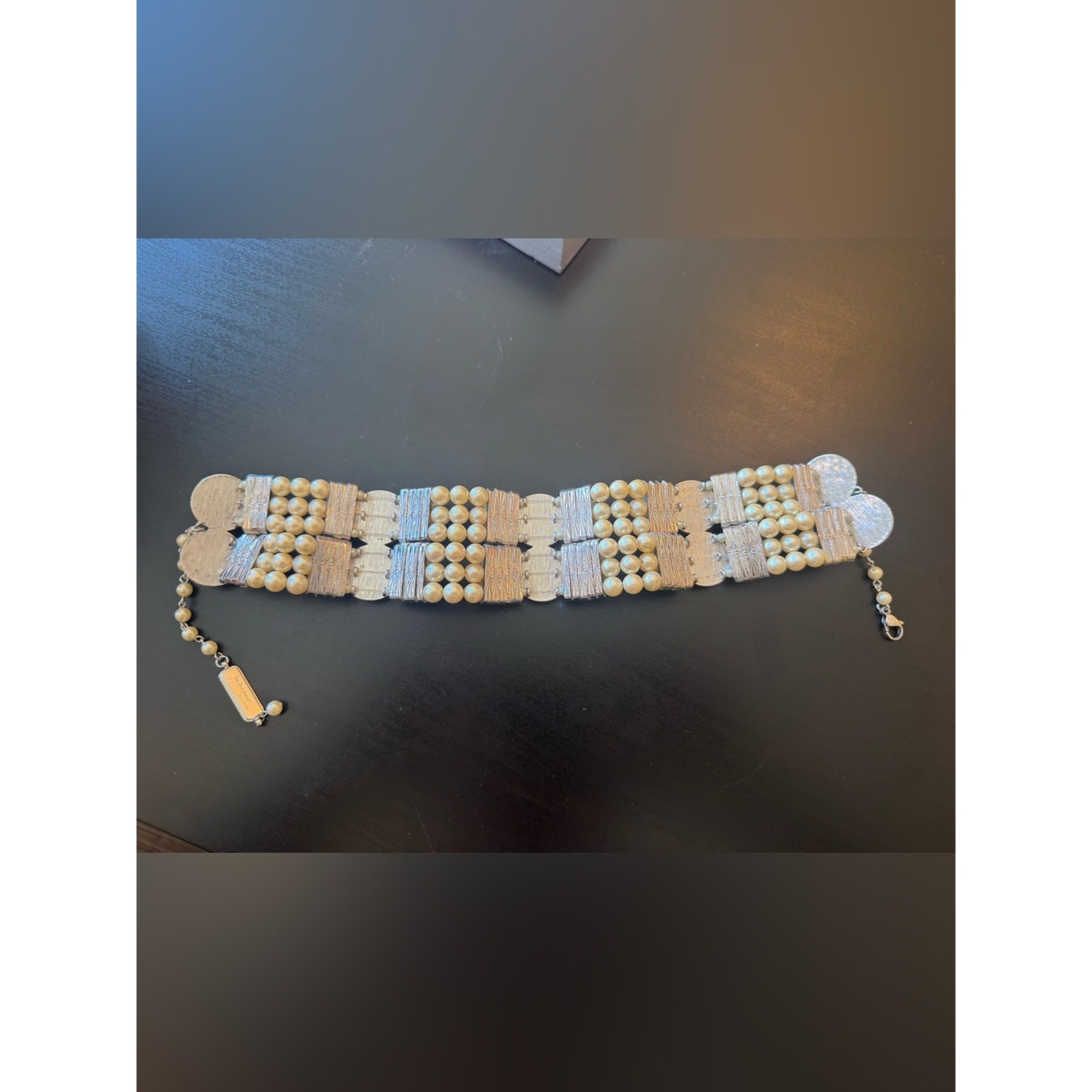 Vintage Yves Saint Laurent 027/500 Silver Faux Pearl Couture Statement Necklace