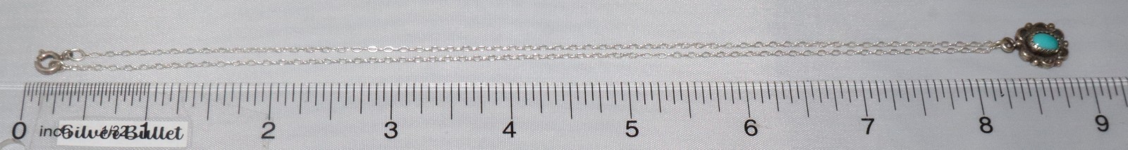 Vintage Sterling Silver OC Petite Turquoise Pendant Necklace 17 inches