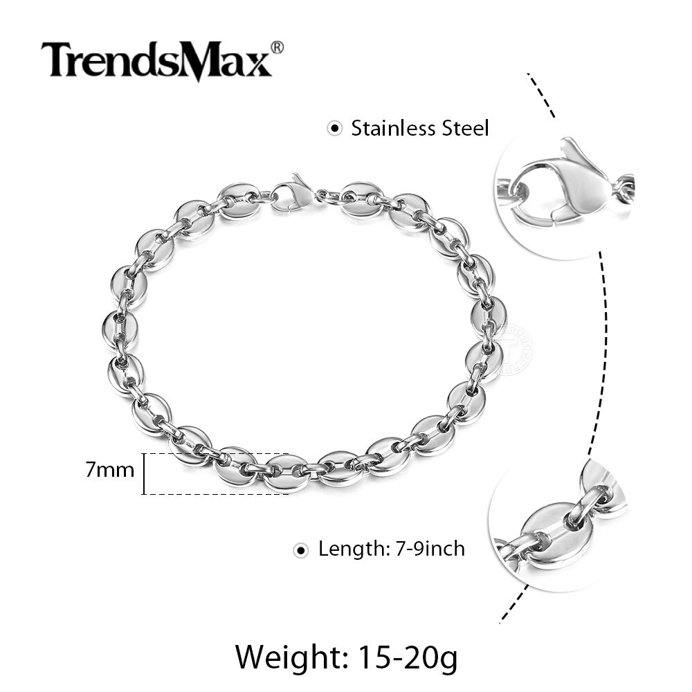 7/9/11mm For Unisex Chain Gold Plated Stainless Steel Marina Link Bracelet 7-9″