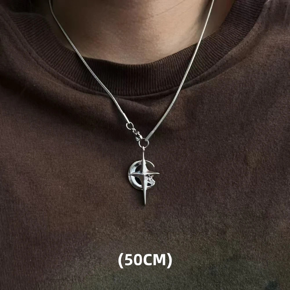 Hip Hop Star Moon Pendant Necklace For Man Woman Titanium Steel Non-Fading Clavi