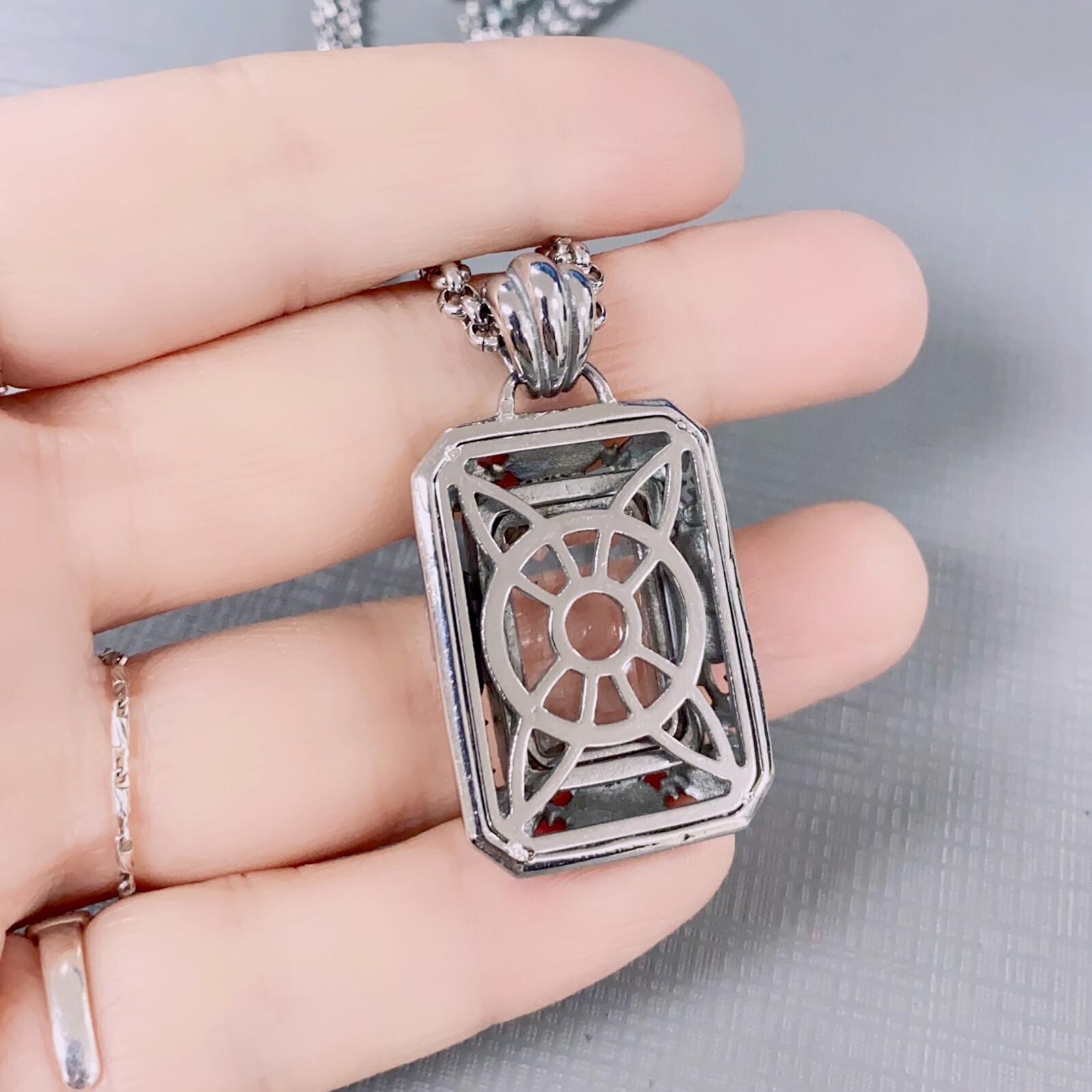 skull frame necklace clear Faceted glass stainless steel pendant necklace