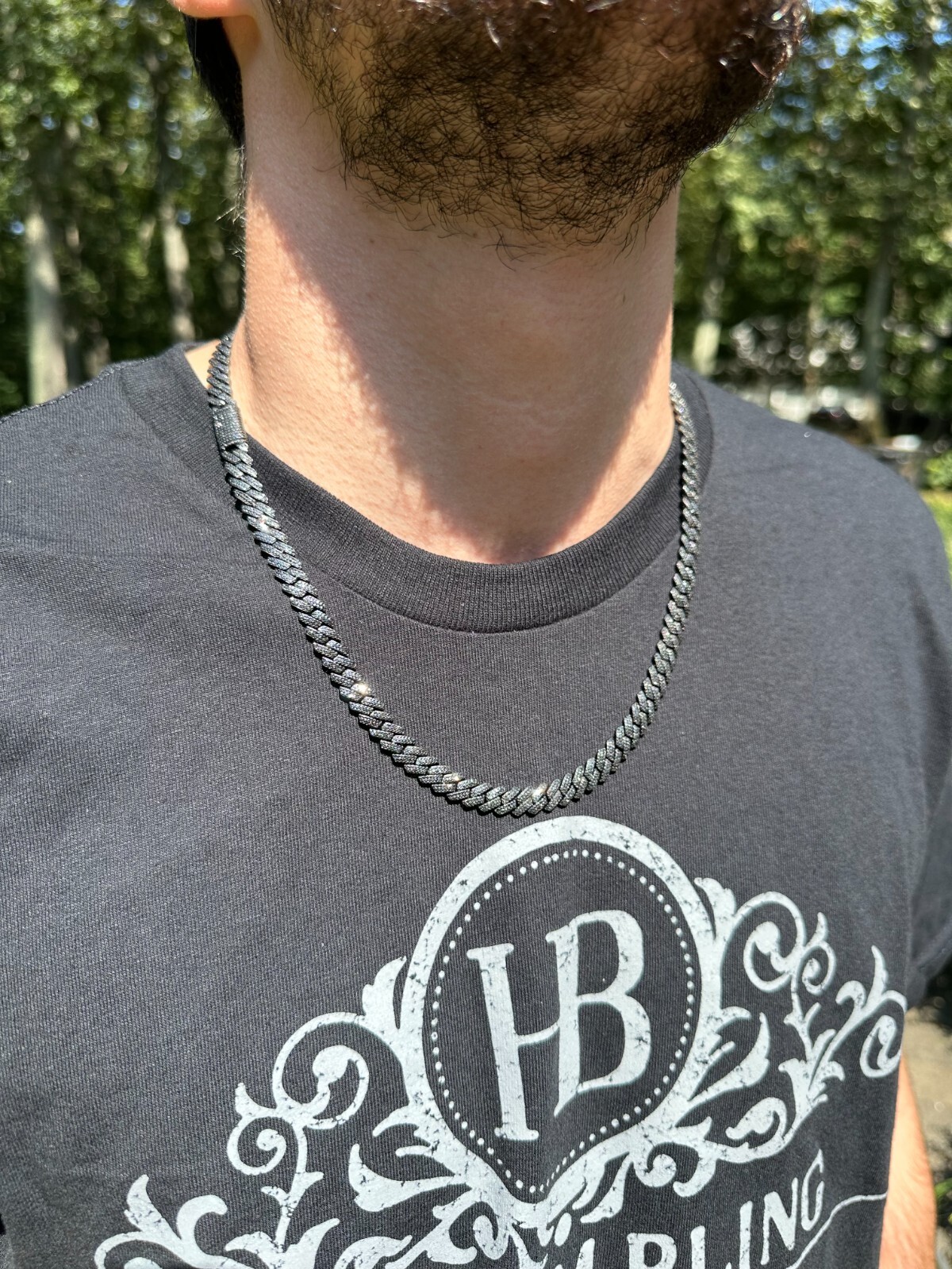 BLACK MOISSANITE 8mm Real Miami Cuban Link Prong Chain Iced 925 Silver Necklace