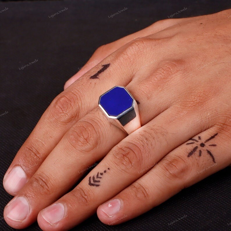Lapis Lazuli Mens Ring 925 Sterling Silver Ring, Signet Men Ring Gift For Him