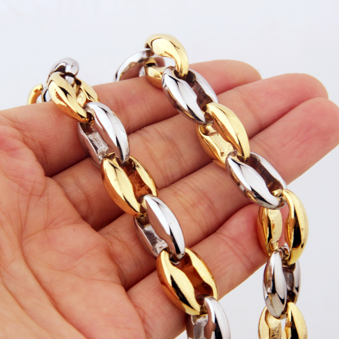 7-40″ 316L Stainless Steel Hollow Out Coffee Beads Bean Chain Neklace Men Women