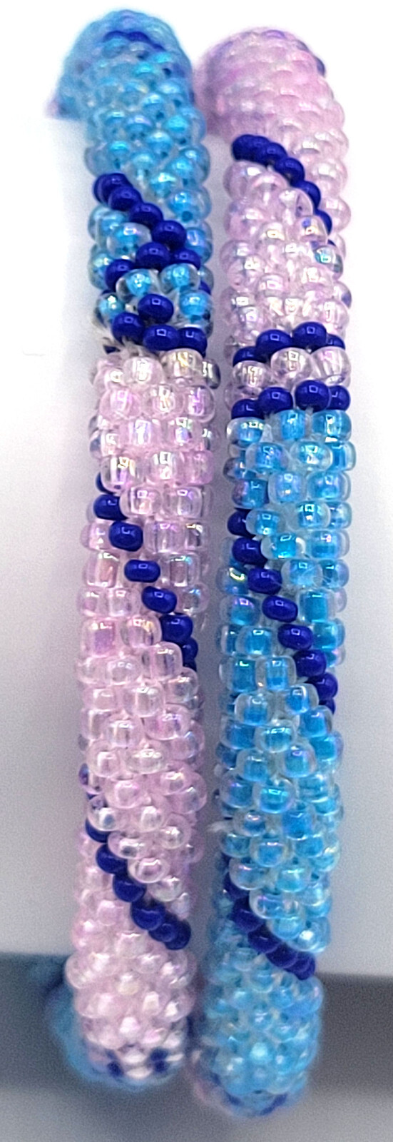 Set of 2 Handmade Beaded Bracelet Nepal Glass Bead Stackable Crochet Bracelets