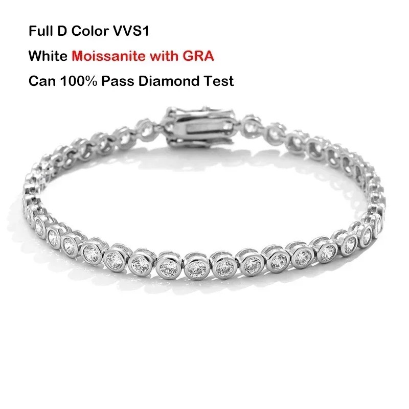 Real Round Bubble 3mm 0.1CT D Color Full Moissanite Tennis Necklace for Women 92