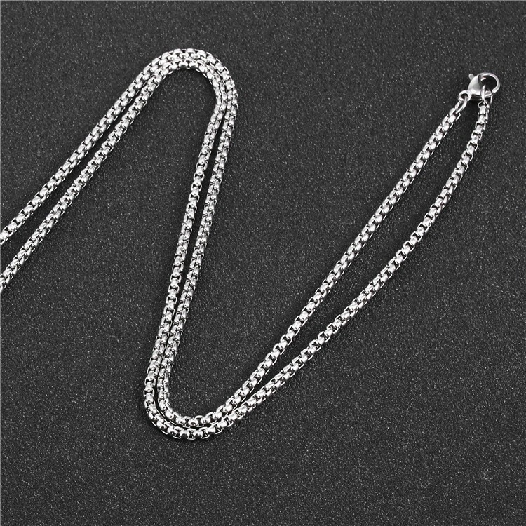 Round Box Chain Stainless Steel Necklace Silver Men Women 16″-32″
