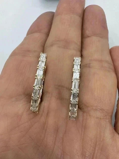 2Ct Baguette Cut Lab Created Diamond Huggie Hoop Earrings 14K Yellow Gold Plated