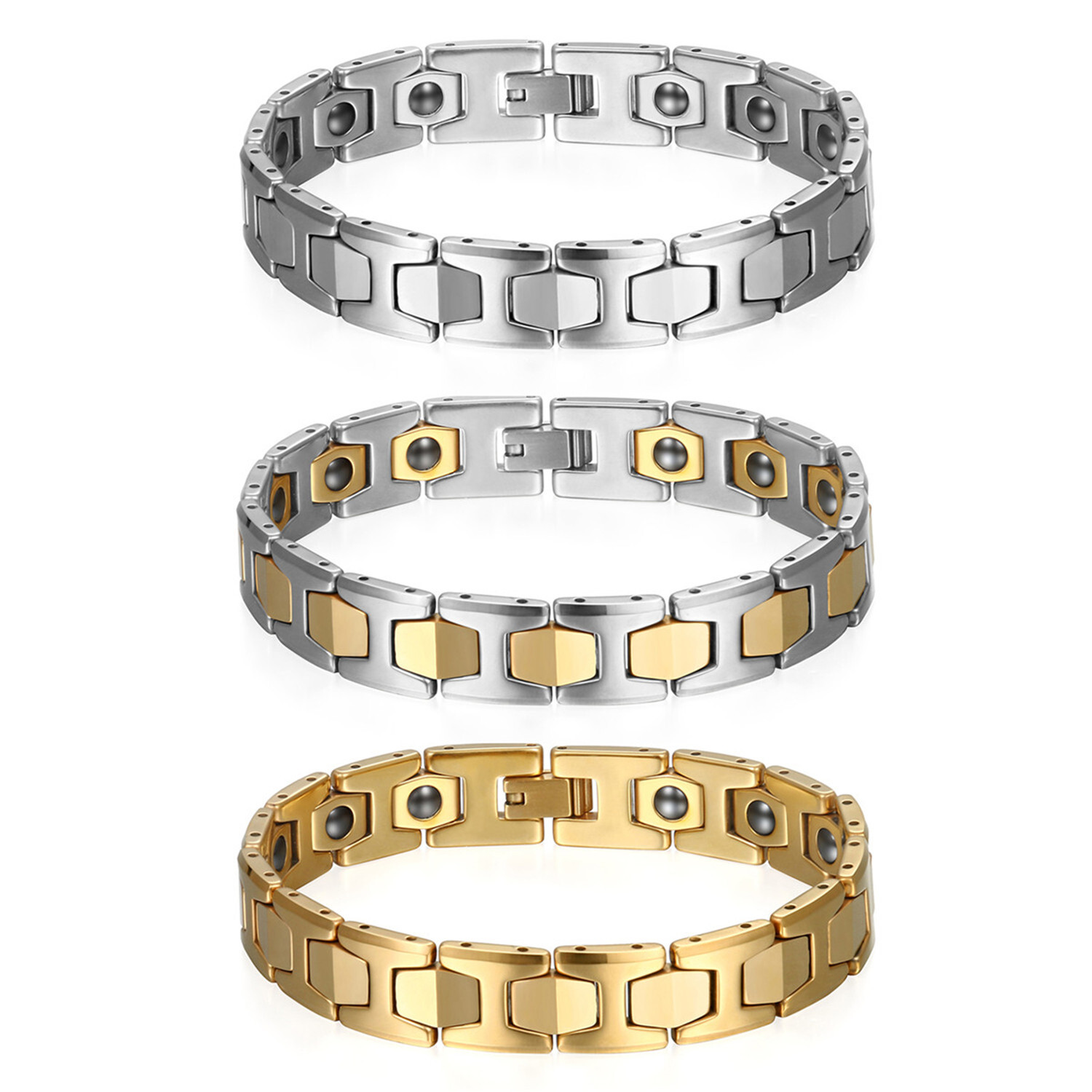 Men’s Polished Tungsten Carbide Magnetic Energy Therapy Power Bracelet Golf Link
