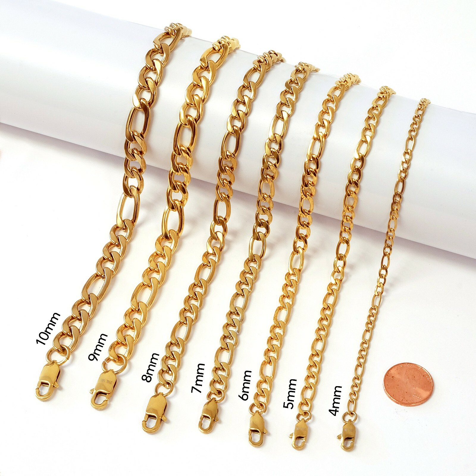 Figaro 18K Gold Plated Stainless Steel Link Chain Necklace Man Woman 14in-48in