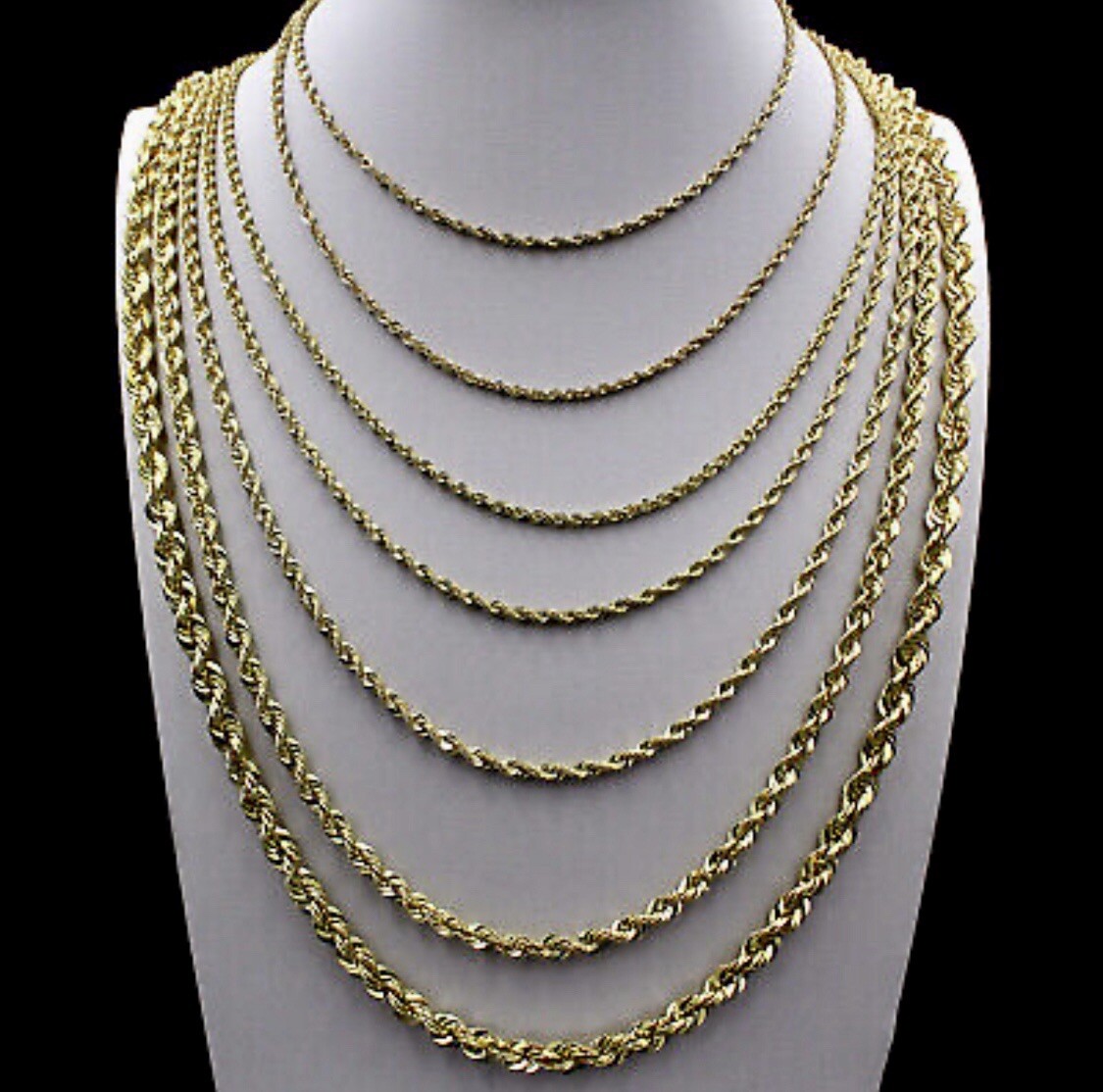 18K Gold Plated Rope Chain Necklace 3/4/5mm 20-30″ Mens Women’s