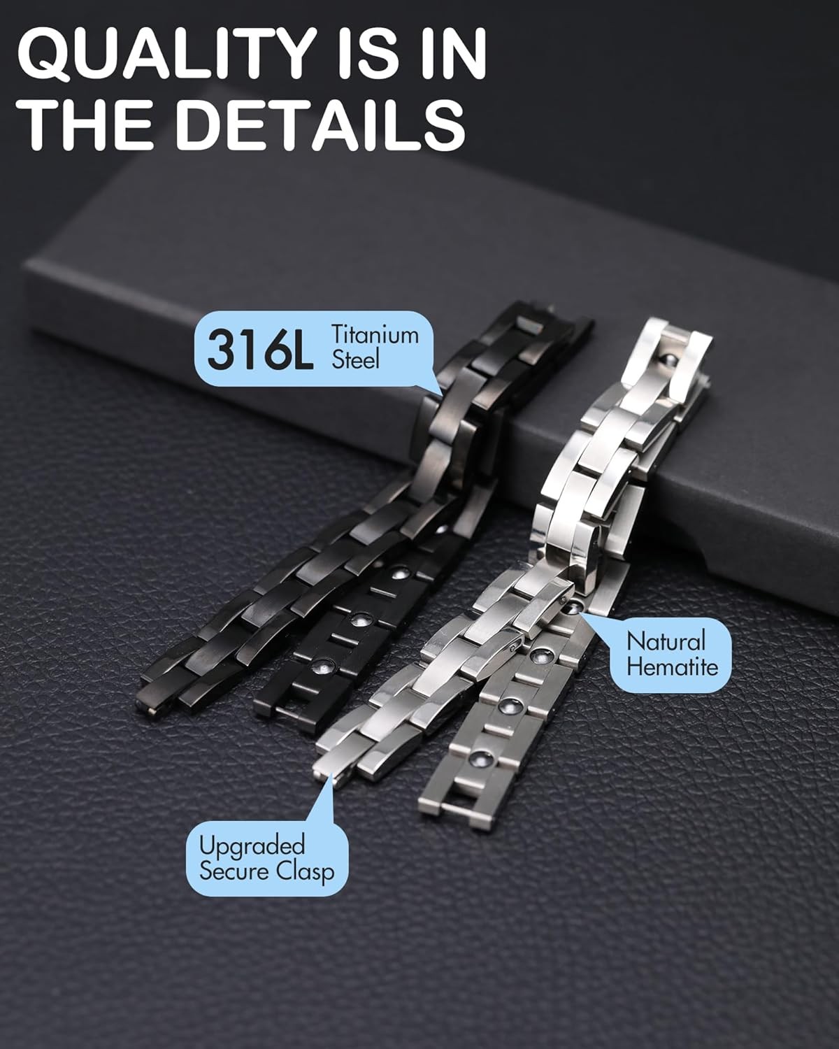 Feraco Magnetic Bracelet for Men Titanium Stainless Steel Therapy Silver w Tool