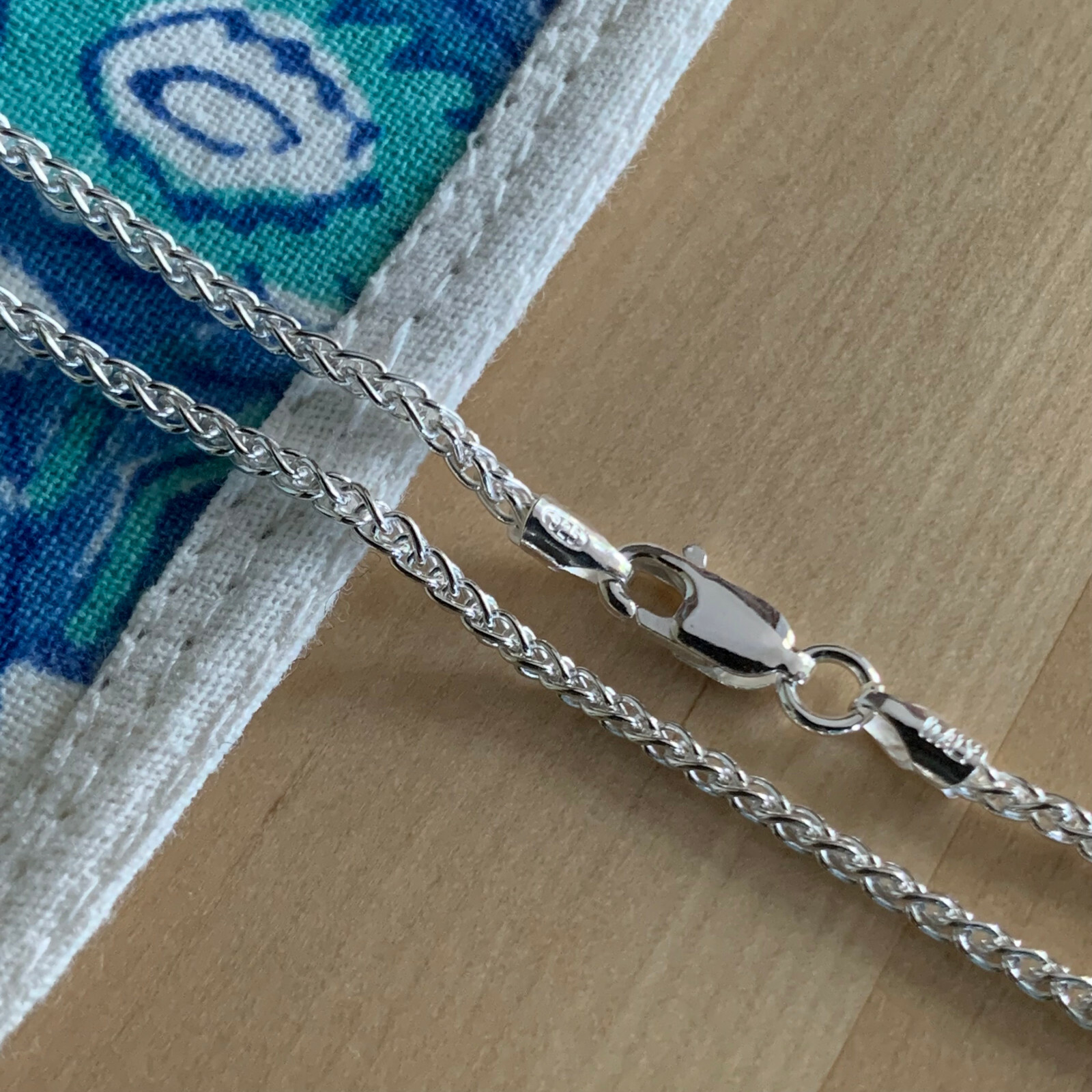 Real Solid Sterling Silver Wheat Spiga Rope Chain Necklace