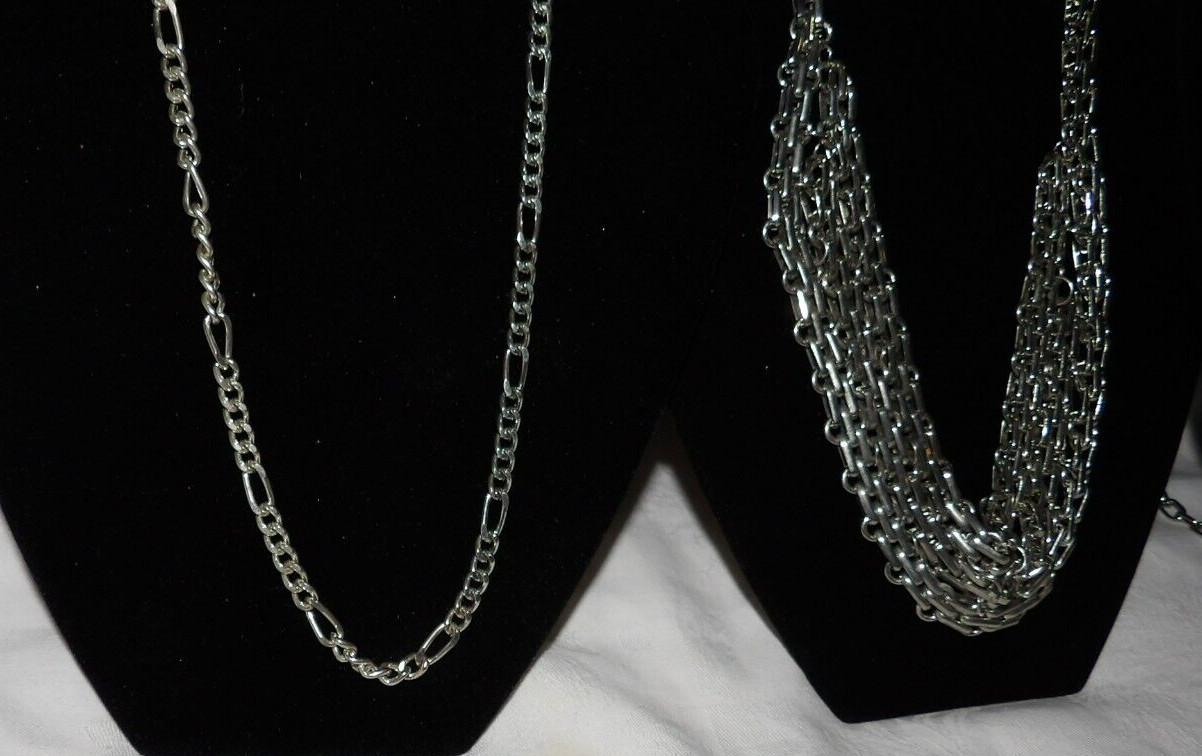 STAINLESS STEEL Lot of 3 Chain NECKLACES Single 22″ &34″ Length 18″ Multi-Strand