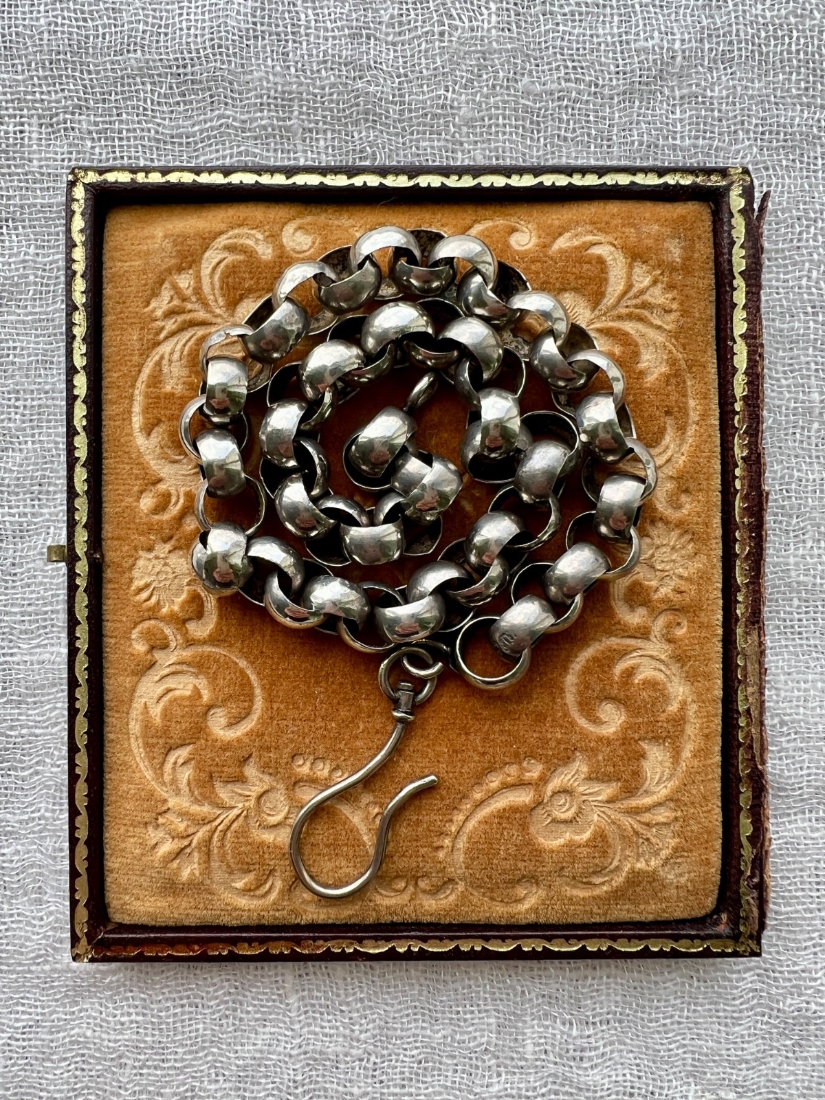 Antique Swedish Sterling Silver Belcher Watch Chain Shepherd Hook 13.5″