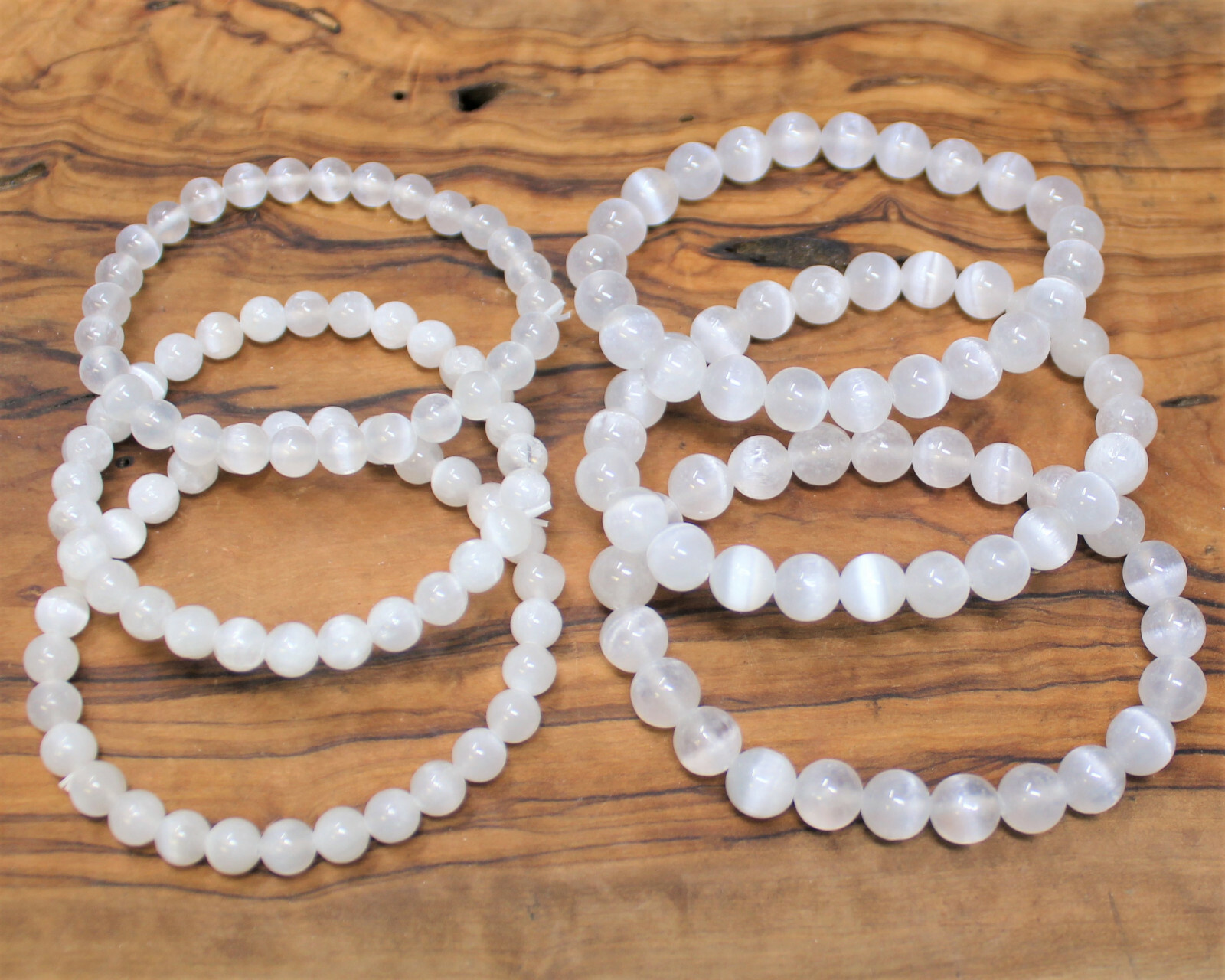 Selenite Bracelet: Choose 6 mm or 8 mm Stones (Selenite Stretch Bead Bracelet)