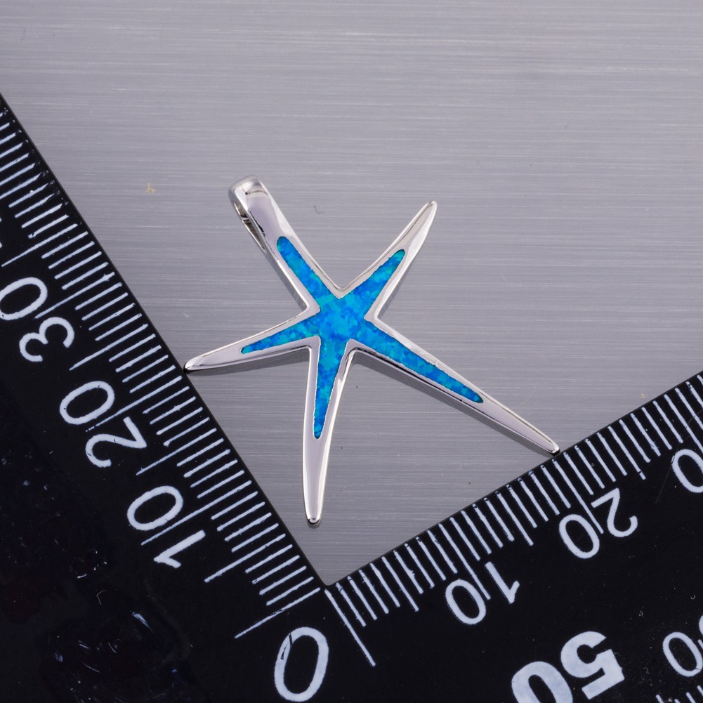 Skinny Starfish Ocean Blue Fire Opal Silver Jewelry Necklace Pendant