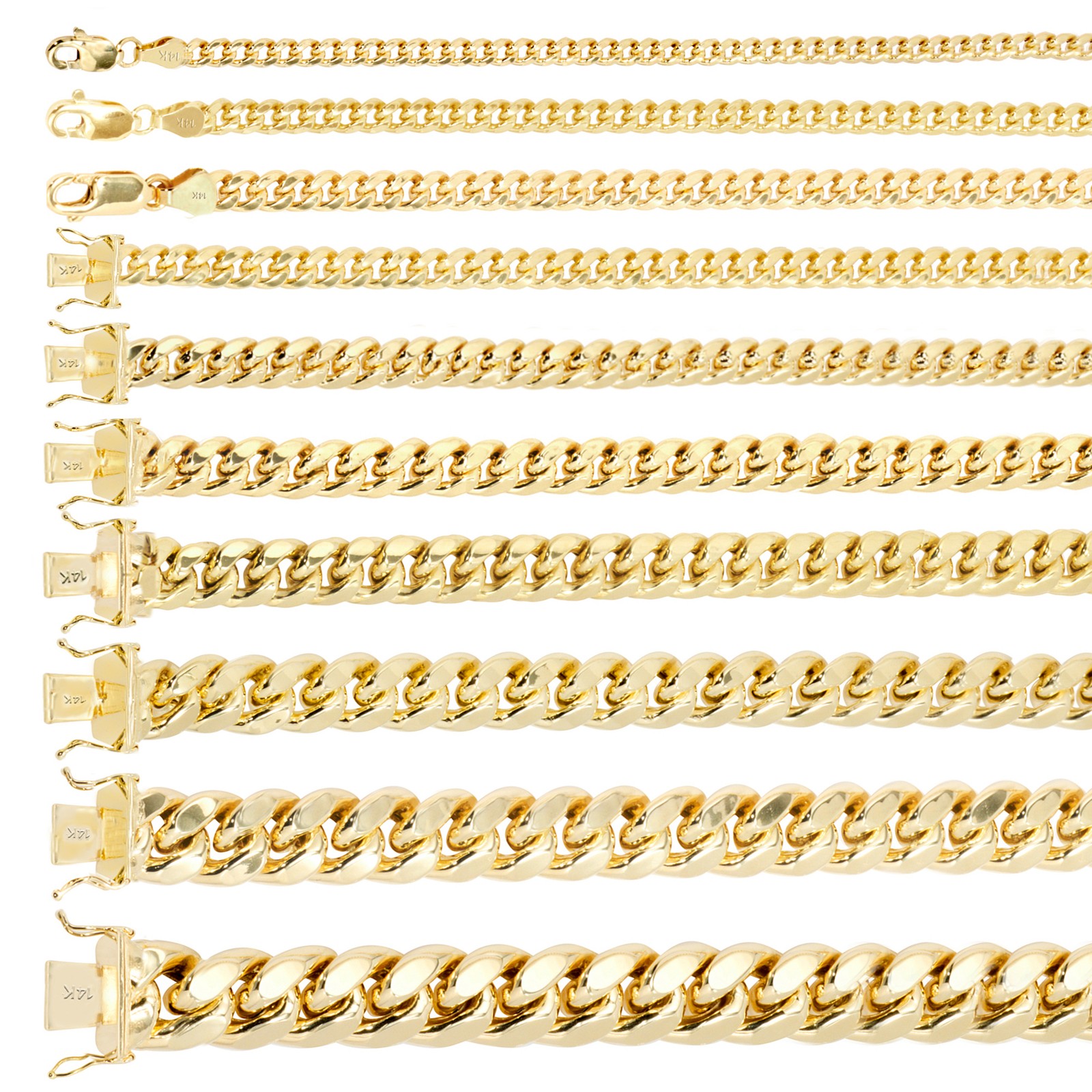 14K Yellow Gold 3mm-12.5mm Miami Cuban Link Chain Bracelet Mens Women 7″ 8″ 9″