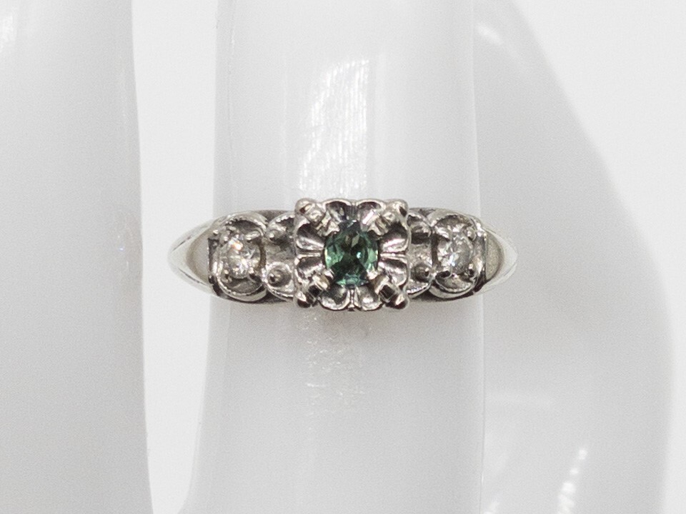 Vintage 1940s $2400 .30ct Natural AAA+++ Alexandrite Diamond 14k White Gold Ring