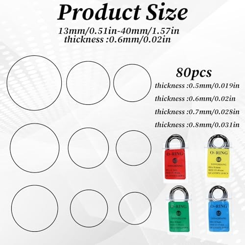 80Pcs O Ring Watch Gasket Set, 0.5/0.6/0.7/0.8 mm Waterproof Rubber Watch Seal