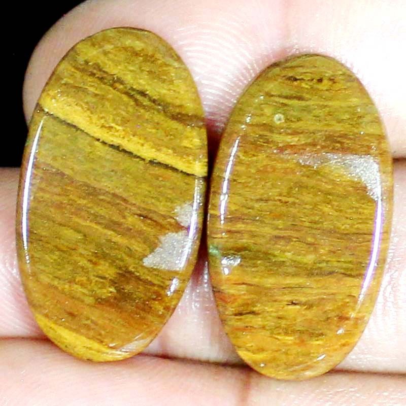 36.15 Cts Natural Picture Jasper Pair Cut Oval Cabochon Loose Gemstone 17x30x4mm
