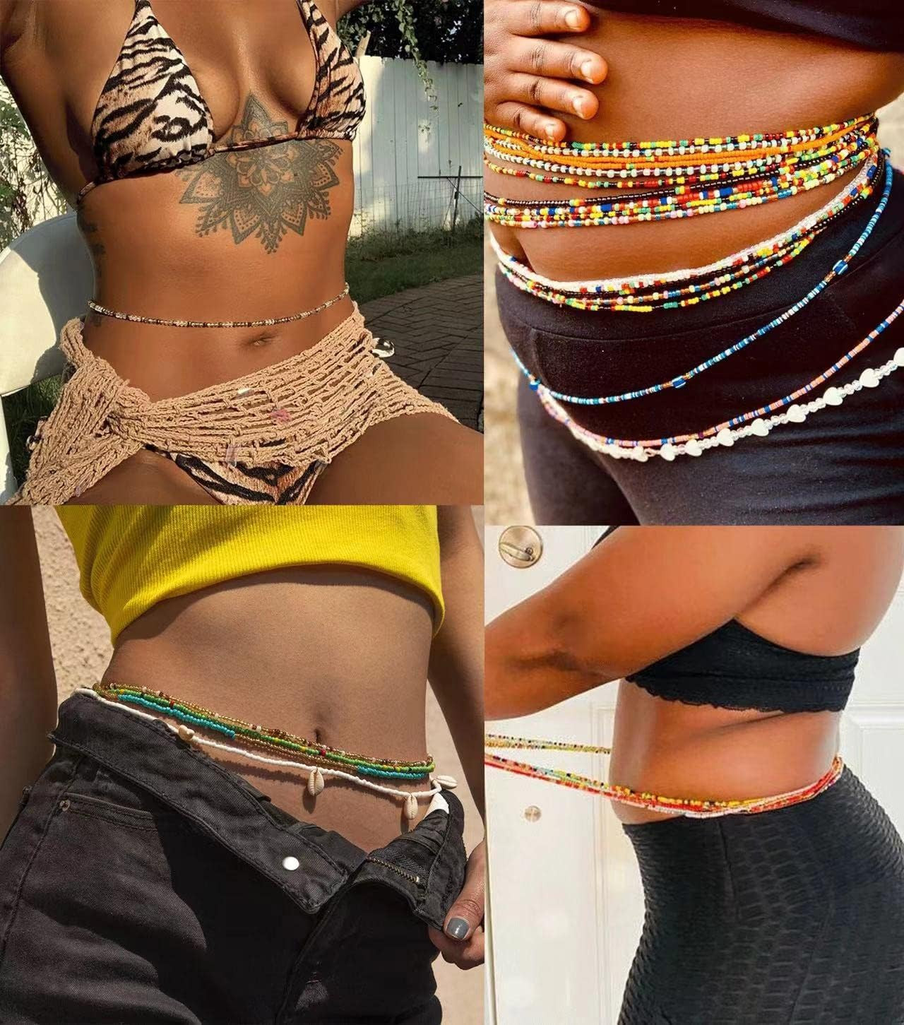 12PCS 24-70 Inches plus Size Waist Beads Chains for Women Handmade African Belly