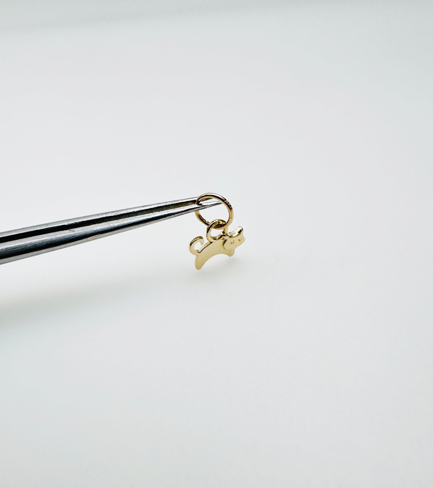 14K Solid Yellow Gold Teeny Tiny – Very Small Kitty Cat Charm Pendant 9x6mm