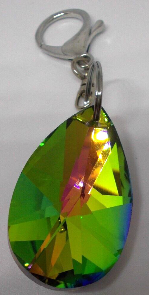 Foil backed glass large tear drop pendant/key chain new