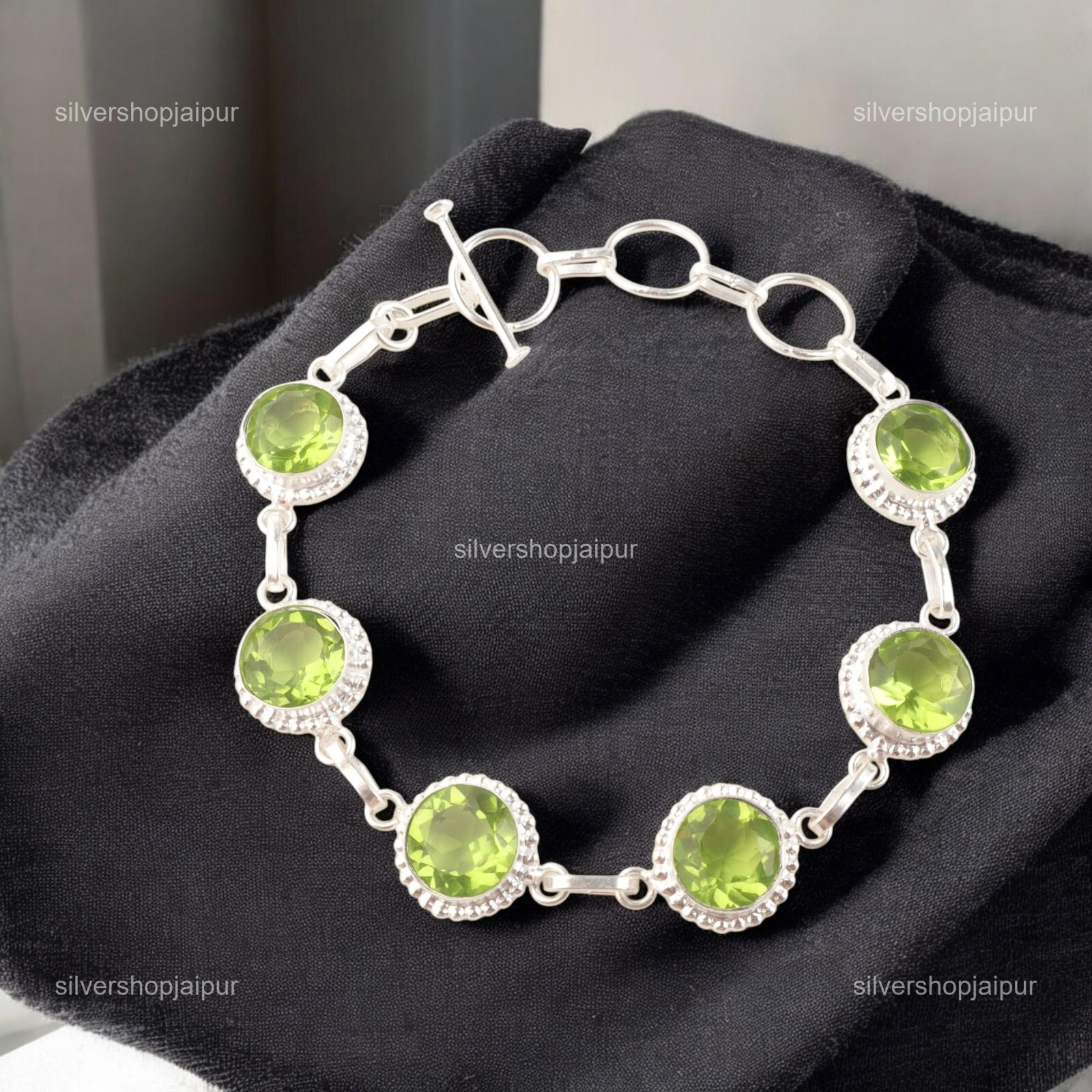 Womens day Deal Oval Cut Peridot Gemstone 925 Silver Chain Handcrafted Bracelet