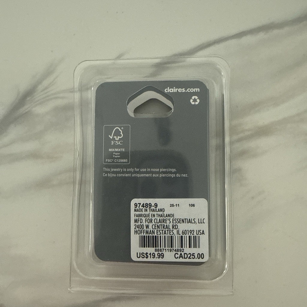 Claire’s 20G (0.8mm) Titanium Clicker Nose Ring w/ White CZ, Silver