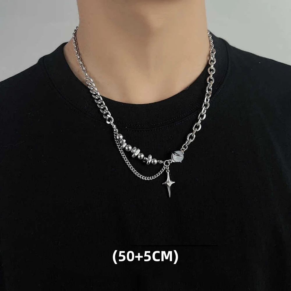 Titanium Steel Natural Zircon Cross Necklace For Man Woman Hip-Hop Clavicle Swea